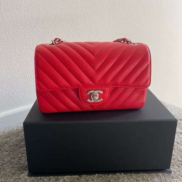 SOLD Chanel Red Chevron Caviar Mini - Picture 8 of 16